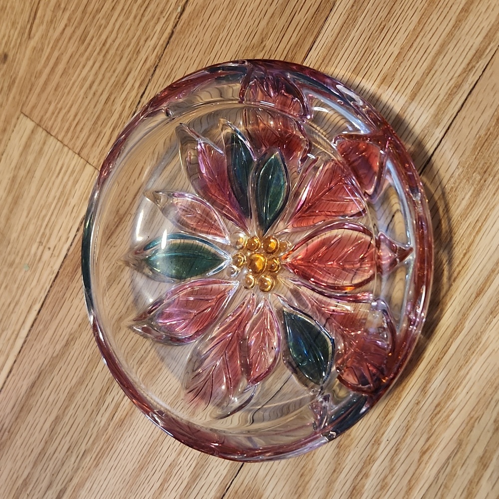 Savoir Vivre Japanese Vintage Poinsetta Holiday Spirit Trinket Glass Dish